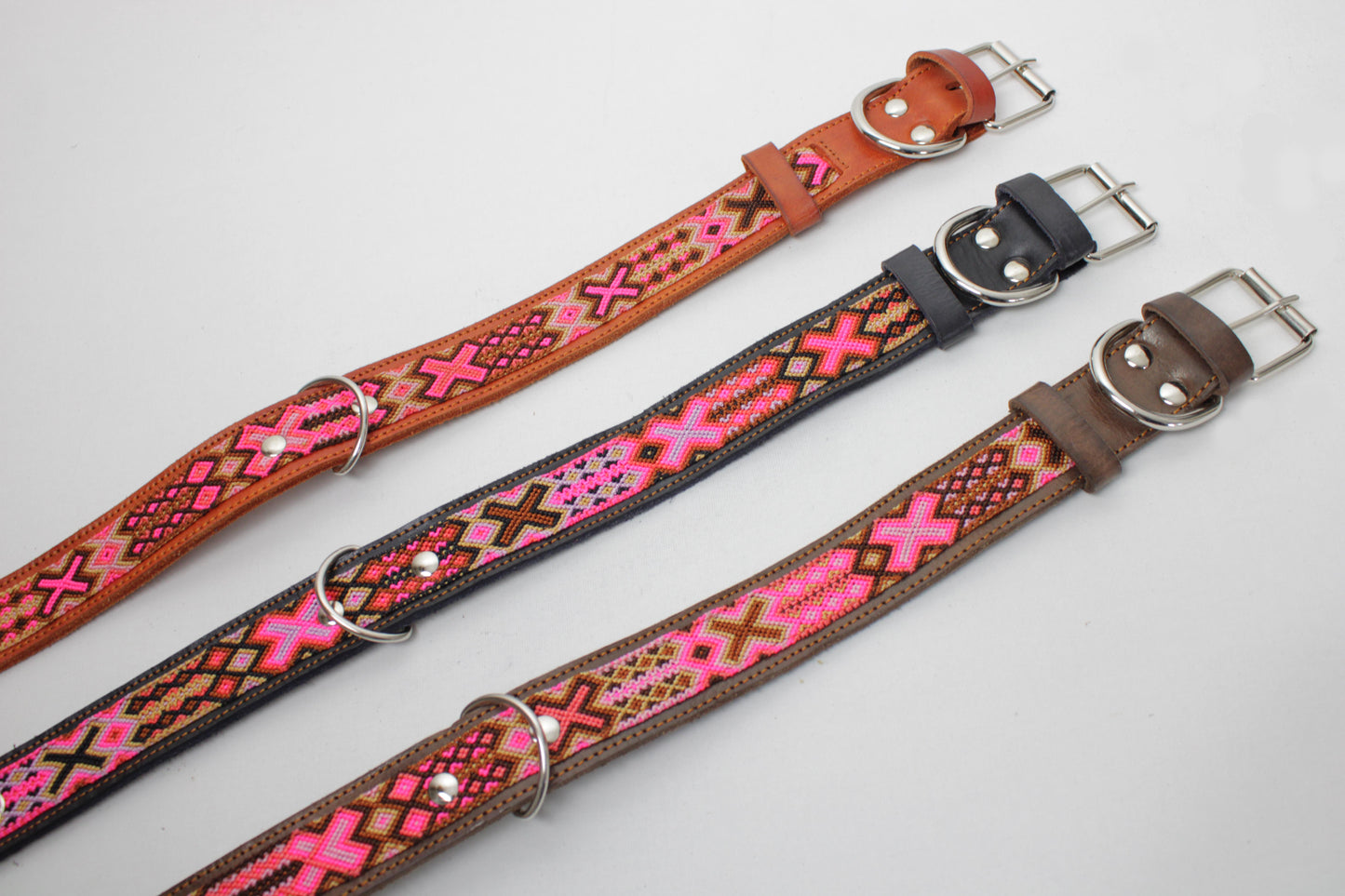 Mexikanisches Hundehalsband M, L, XL - braun Pink