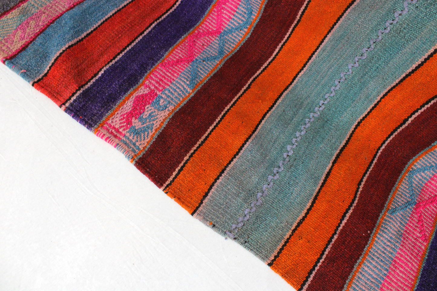 Handgefertigter Frazada-Teppich aus Peru – farbenfroh, traditionell und ideal für Balkon, Terrasse oder gemütliche Wohnräume. Dieser bunte Teppich bringt peruanisches Kunsthandwerk und Wärme in dein Zuhause und setzt lebendige Akzente im Boho- oder Ethno-Stil für drinnen und draußen.