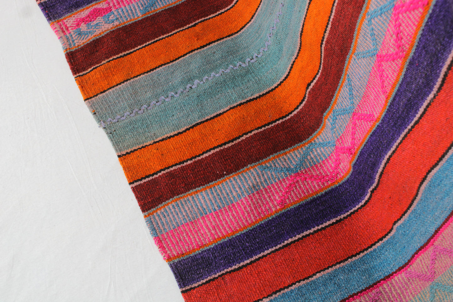 Handgefertigter Frazada-Teppich aus Peru – farbenfroh, traditionell und ideal für Balkon, Terrasse oder gemütliche Wohnräume. Dieser bunte Teppich bringt peruanisches Kunsthandwerk und Wärme in dein Zuhause und setzt lebendige Akzente im Boho- oder Ethno-Stil für drinnen und draußen.