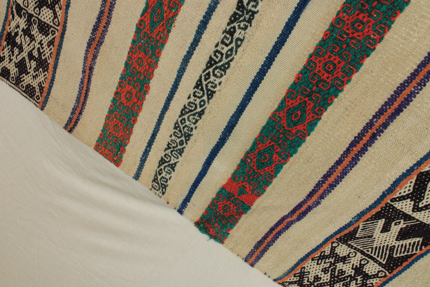 Handgefertigter Frazada-Teppich aus Peru – farbenfroh, traditionell und ideal für Balkon, Terrasse oder gemütliche Wohnräume. Dieser bunte Teppich bringt peruanisches Kunsthandwerk und Wärme in dein Zuhause und setzt lebendige Akzente im Boho- oder Ethno-Stil für drinnen und draußen.