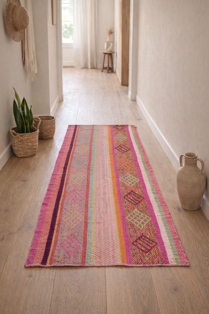 Peruanischer Frazada Teppichläufer handgewebt – bunter Boho Teppich