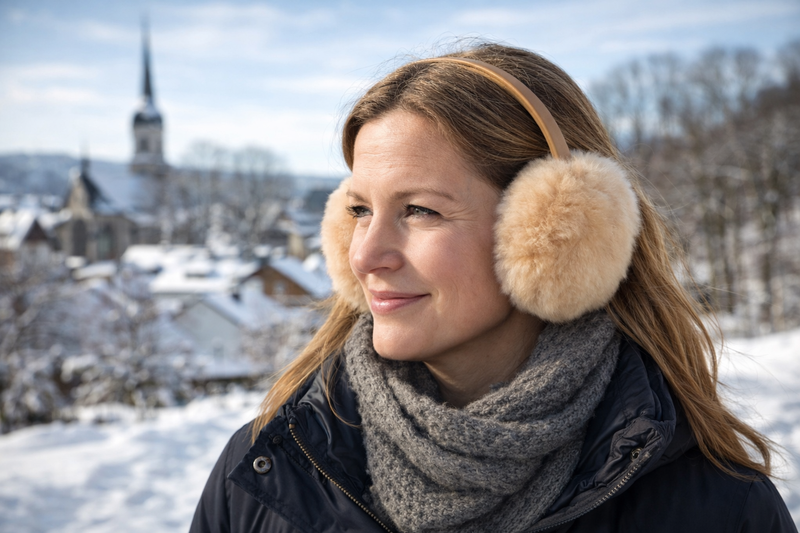 woman wearing earwarmers alpaca winter