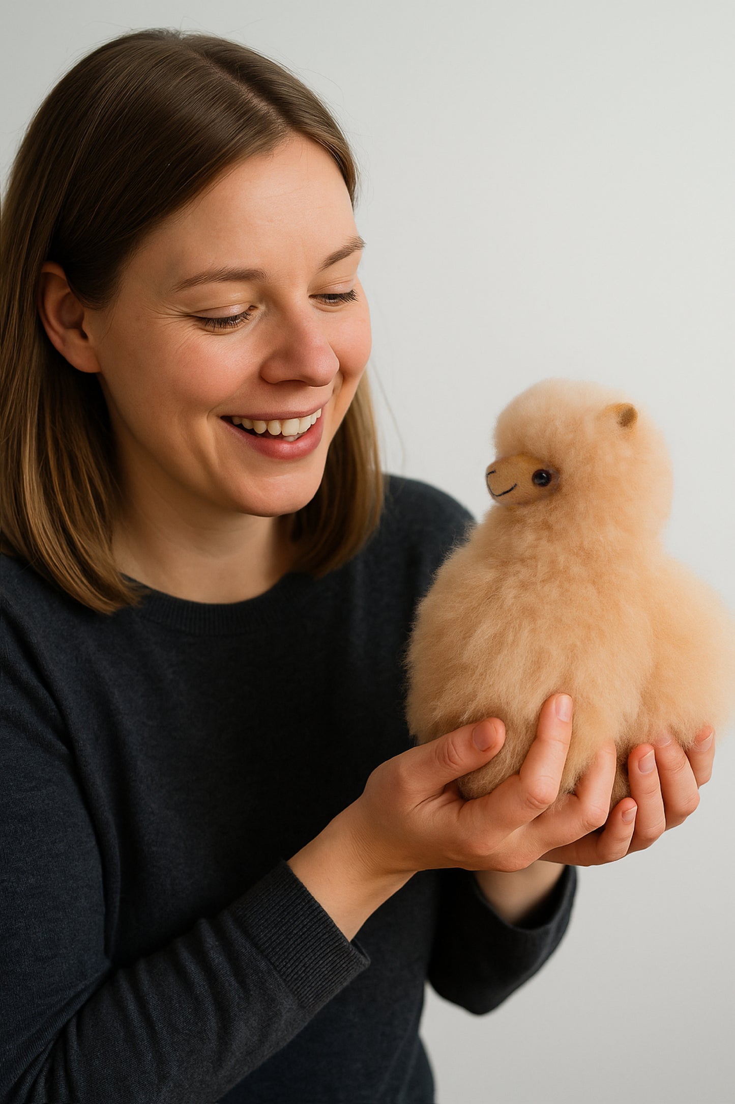 Dieses niedliche, flauschige Alpaka-Spielzeug wird von Hand aus echtem, ethisch gewonnenem Alpakafell gefertigt. Es ist besonders weich, leicht und hypoallergen – perfekt als Geschenk für Alpaka-Fans, Kinder oder Sammler. Jedes Stück ist ein Unikat mit natürlicher Farbgebung. Nachhaltig hergestellt in den Anden – zum Kuscheln oder als stilvolle Deko!