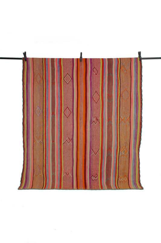 Handgefertigter Frazada-Teppich aus Peru – farbenfroh, traditionell und ideal für Balkon, Terrasse oder gemütliche Wohnräume. Dieser bunte Teppich bringt peruanisches Kunsthandwerk und Wärme in dein Zuhause und setzt lebendige Akzente im Boho- oder Ethno-Stil für drinnen und draußen.