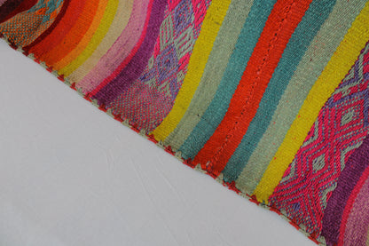 Handgefertigter Frazada-Teppich aus Peru – farbenfroh, traditionell und ideal für Balkon, Terrasse oder gemütliche Wohnräume. Dieser bunte Teppich bringt peruanisches Kunsthandwerk und Wärme in dein Zuhause und setzt lebendige Akzente im Boho- oder Ethno-Stil für drinnen und draußen.