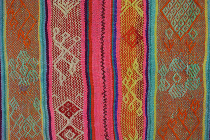 Handgefertigter Frazada-Teppich aus Peru – farbenfroh, traditionell und ideal für Balkon, Terrasse oder gemütliche Wohnräume. Dieser bunte Teppich bringt peruanisches Kunsthandwerk und Wärme in dein Zuhause und setzt lebendige Akzente im Boho- oder Ethno-Stil für drinnen und draußen.