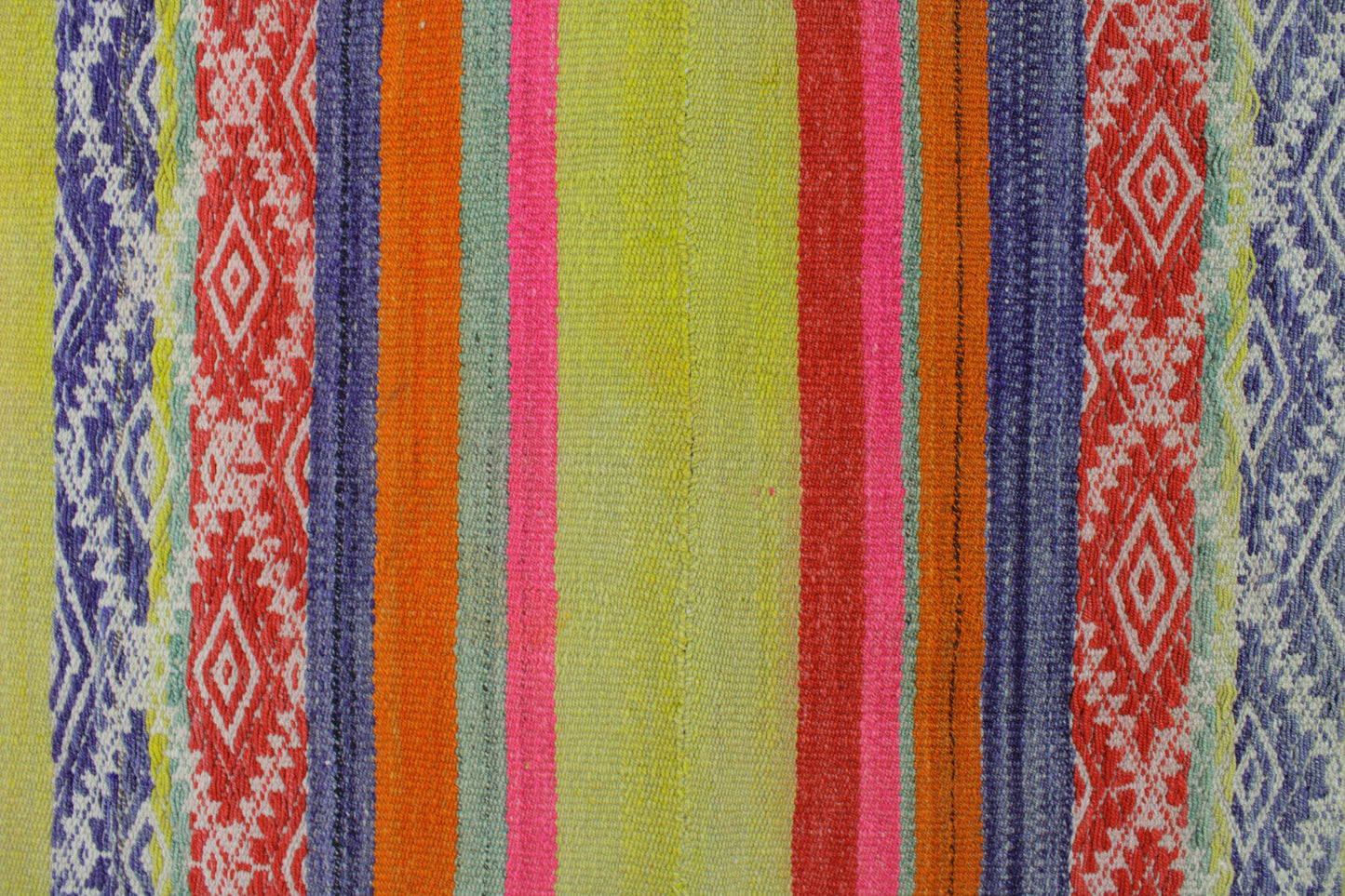 Handgefertigter Frazada-Teppich aus Peru – farbenfroh, traditionell und ideal für Balkon, Terrasse oder gemütliche Wohnräume. Dieser bunte Teppich bringt peruanisches Kunsthandwerk und Wärme in dein Zuhause und setzt lebendige Akzente im Boho- oder Ethno-Stil für drinnen und draußen.