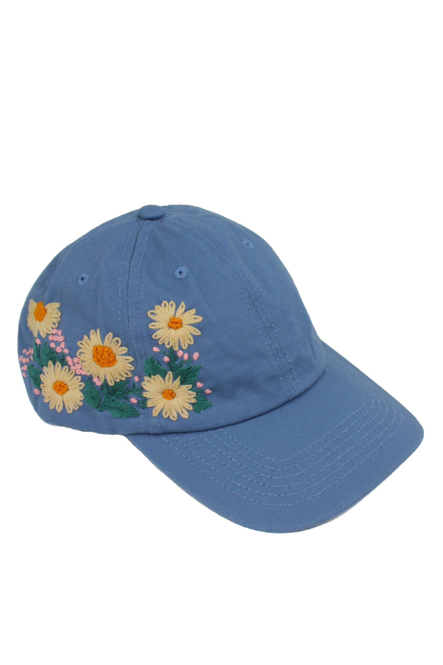 Handbestickte blaue Cap von Glueck & Fund, modisches Accessoire mit kunstvoller Stickerei, bequemer Passform und stilvollem Design