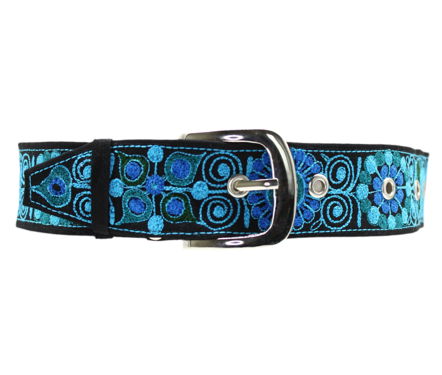 Blauer handbestickter Gürtel "Colca" von Glueck & Fund aus Arequipa, Peru, mit traditionellem Stickmuster, modisches Accessoire