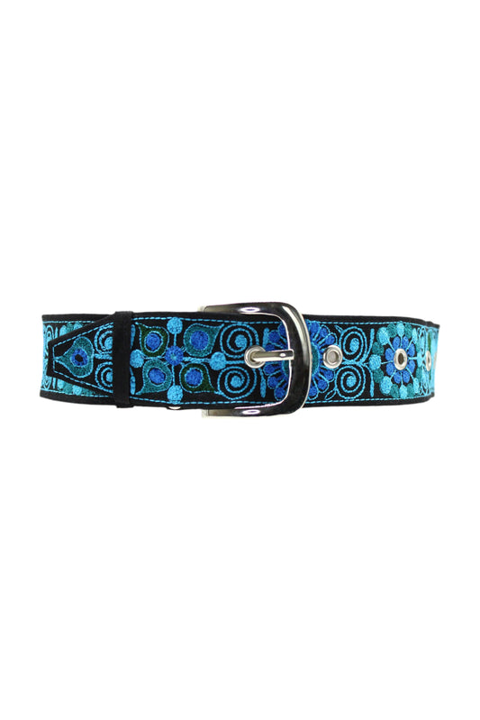 Handbestickter blauer Gürtel "Colca" aus Arequipa Peru, handgefertigt, mit traditionellen Stickmustern, Accessoire von Glueck & Fund