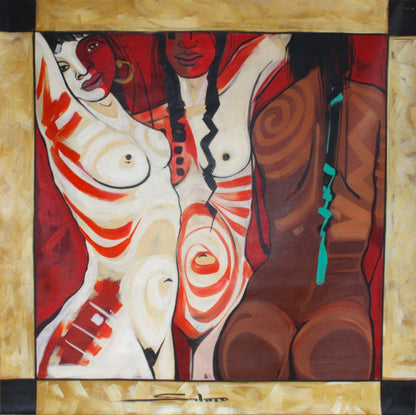 Acryl-Gemälde "Las Nudas" von Salmo, peruanischer Künstler, 147x147 cm, modernes Wandbild für Deko & Wohnen, von Glueck & Fund