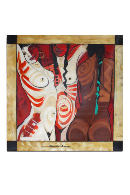 Acryl-Gemälde "Las Nudas" von Salmo, 147x147 cm, farbiges Kunstwerk für Dekoration und Wohnen, von Glueck & Fund