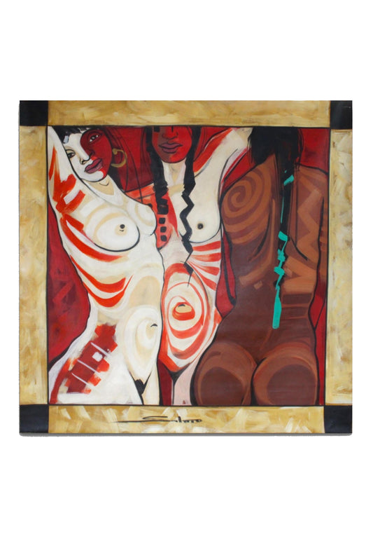 Acryl-Gemälde "Las Nudas" von Salmo, 147x147 cm, farbiges Kunstwerk für Dekoration und Wohnen, von Glueck & Fund