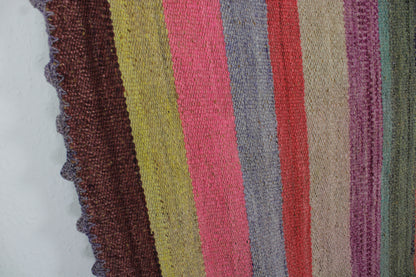 Handgefertigter Frazada-Teppich aus Peru – farbenfroh, traditionell und ideal für Balkon, Terrasse oder gemütliche Wohnräume. Dieser bunte Teppich bringt peruanisches Kunsthandwerk und Wärme in dein Zuhause und setzt lebendige Akzente im Boho- oder Ethno-Stil für drinnen und draußen.