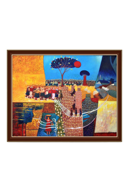 Ölgemälde "Festival de la Yunza" von Anicama, 70x90 cm, peruanische Kunst, dekoratives Wandbild für Wohnen