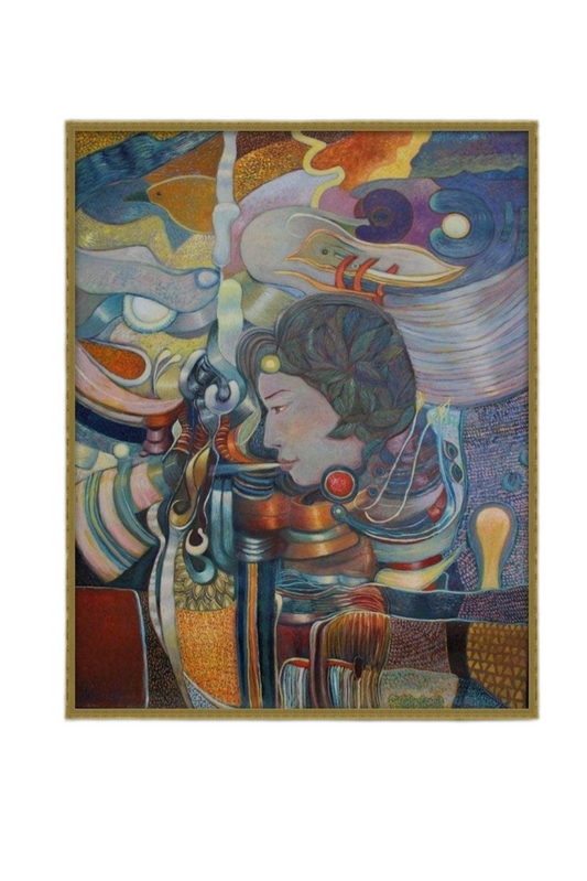 Ölgemälde "Frau im Wind" 90x70 cm von Anicama für Dekor und Wohnen, farbige Darstellung einer Frau im Wind