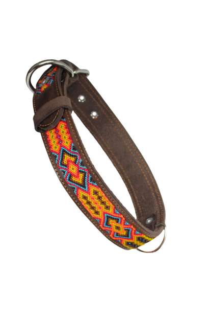 Braunes mexikanisches Hundehalsband in M, L, XL von Glueck und Fund mit Boho-Design für Haustiere.