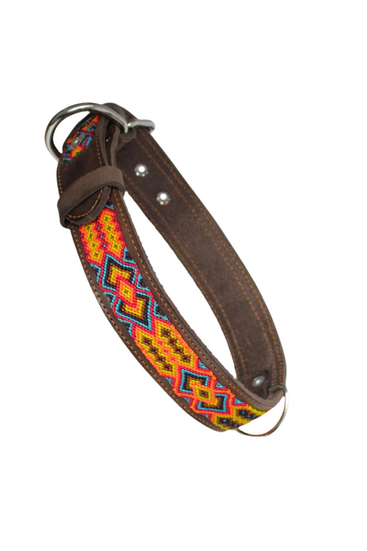 Braunes mexikanisches Hundehalsband in M, L, XL von Glueck und Fund mit Boho-Design für Haustiere.