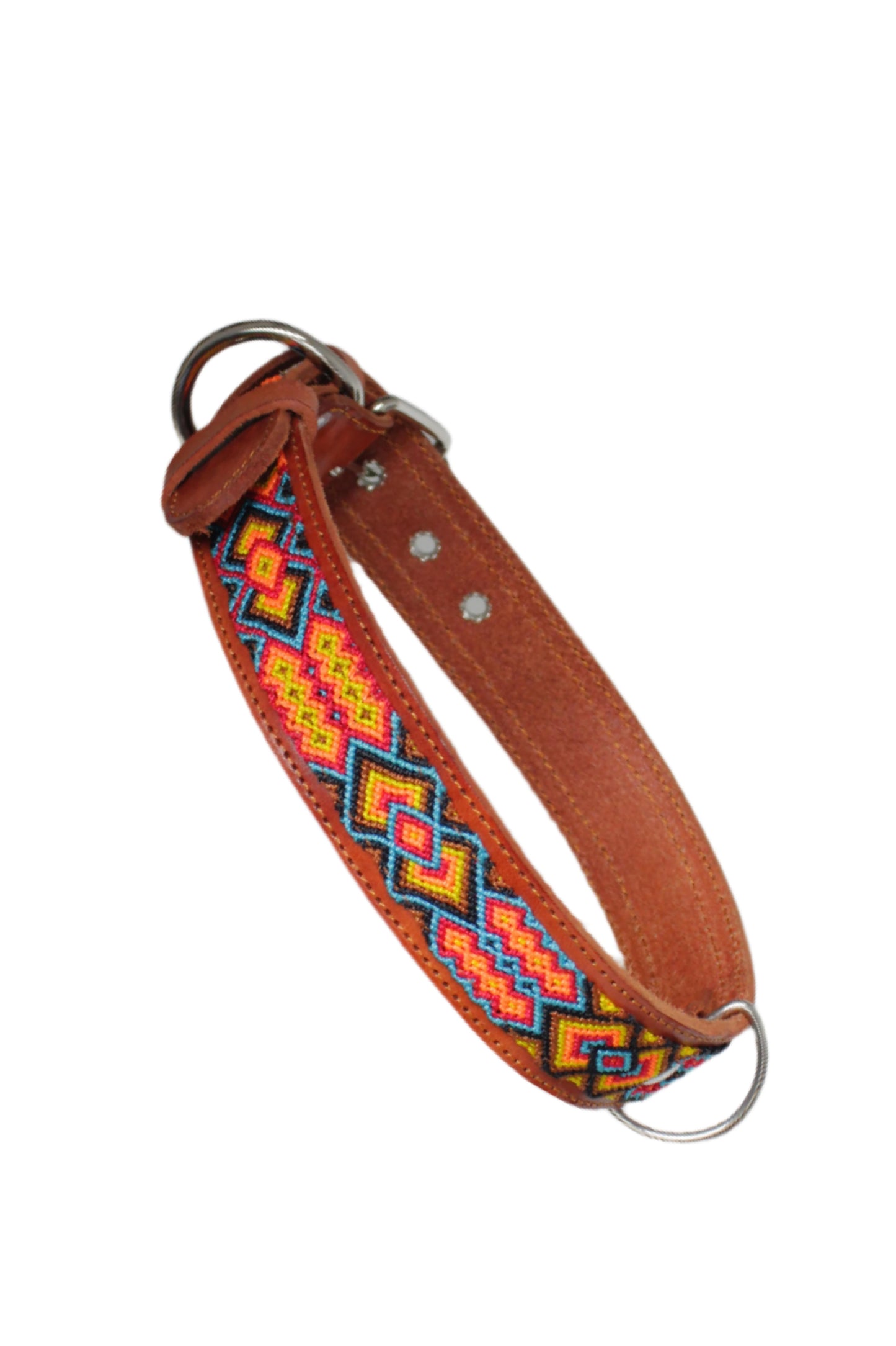 Mexikanisches Hundehalsband in Kaffee braun von Glueck und Fund, Boho-Stil, für mittlere, große und extra große Hunde, detailreiche Muster