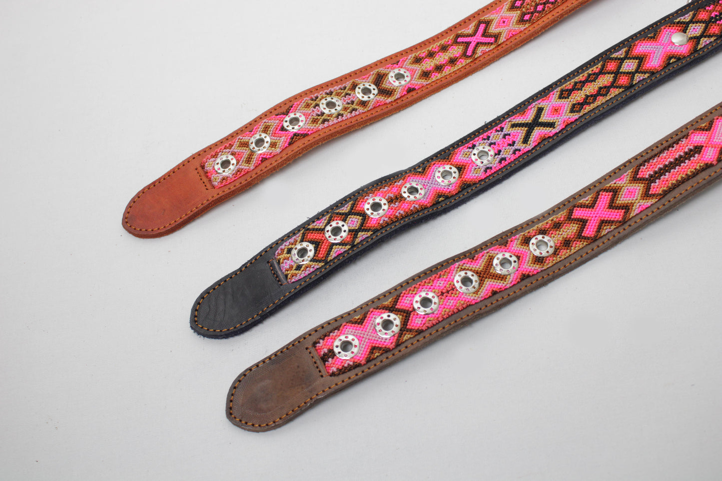 Mexikanisches Hundehalsband M, L, XL - braun Pink