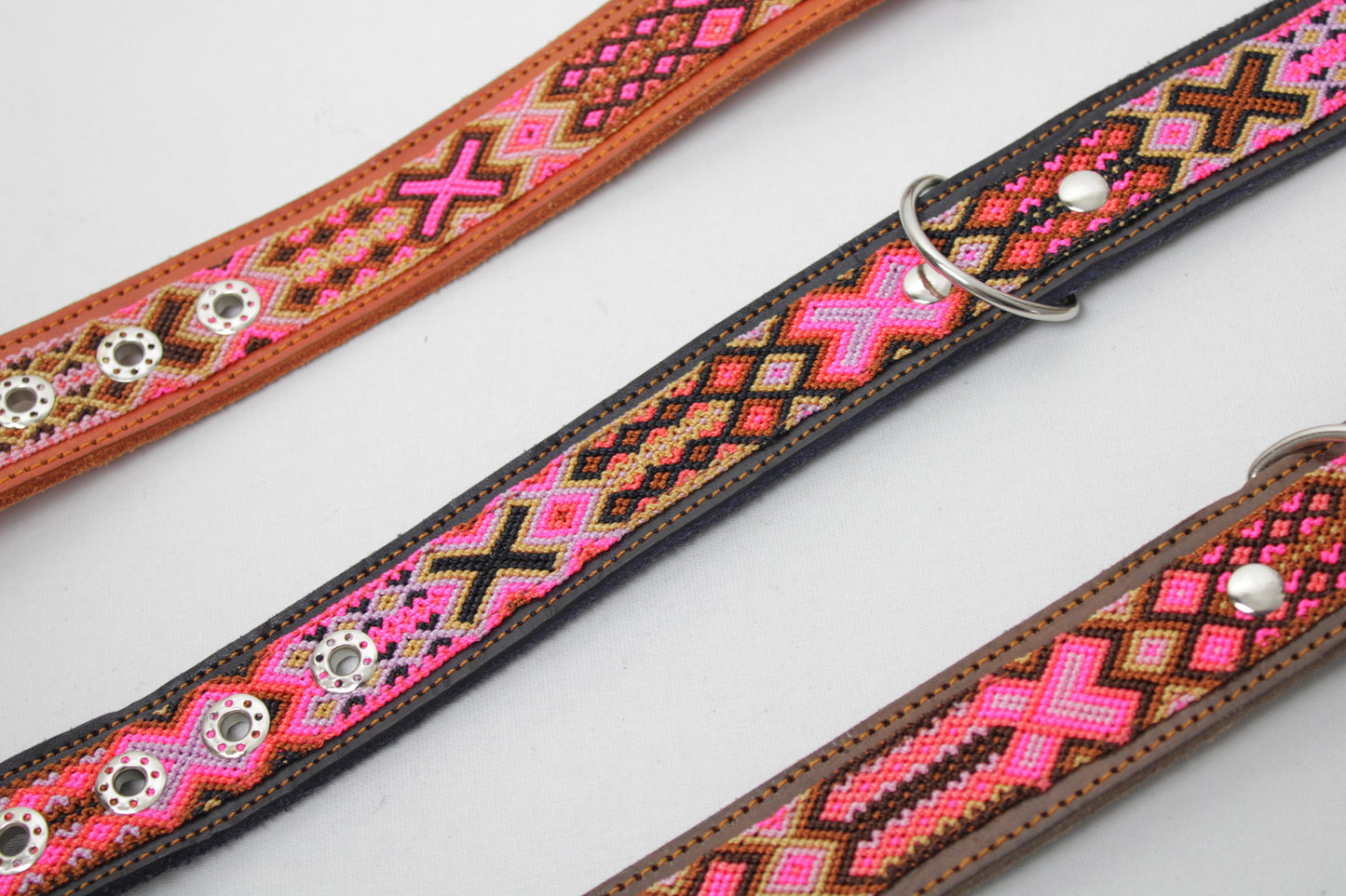 Mexikanisches Hundehalsband M, L, XL - braun Pink