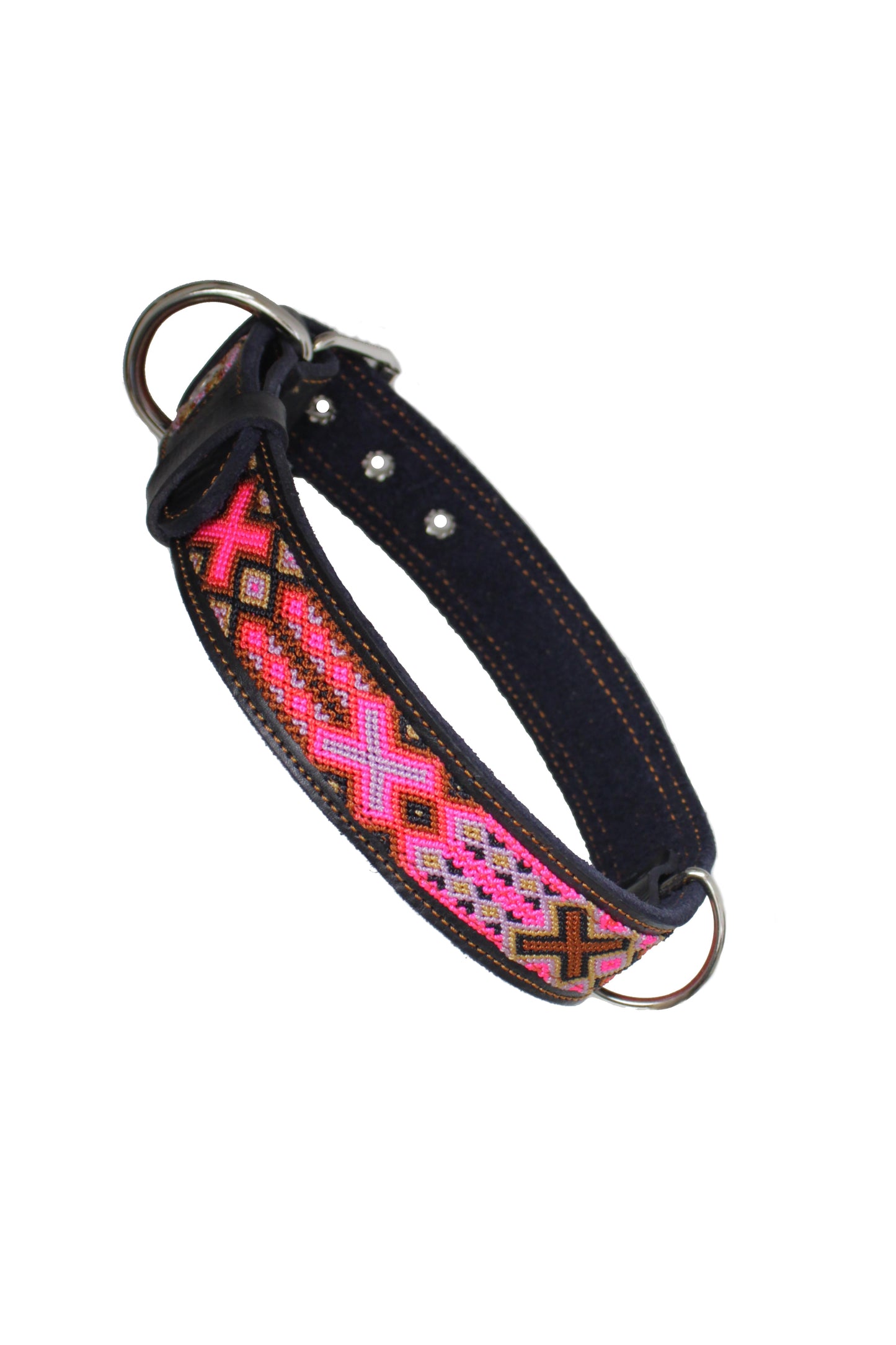 Schwarzes Hundehalsband für Hunde in den Größen M, L, XL mit pinken Akzenten, von Glueck und Fund, Haustierbedarf