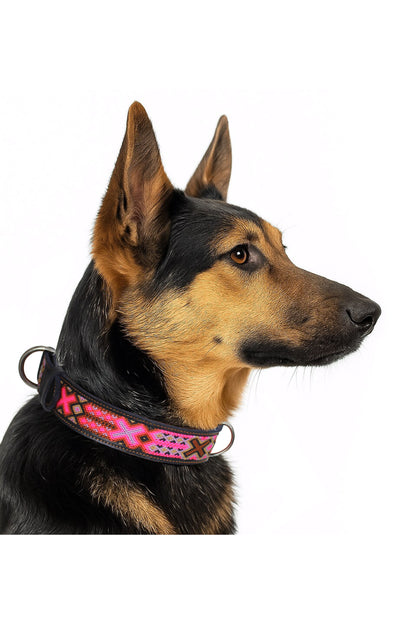 Schwarzes Hundehalsband von Glueck und Fund in den Größen M, L, XL mit pinken Akzenten, für Haustiere geeignet