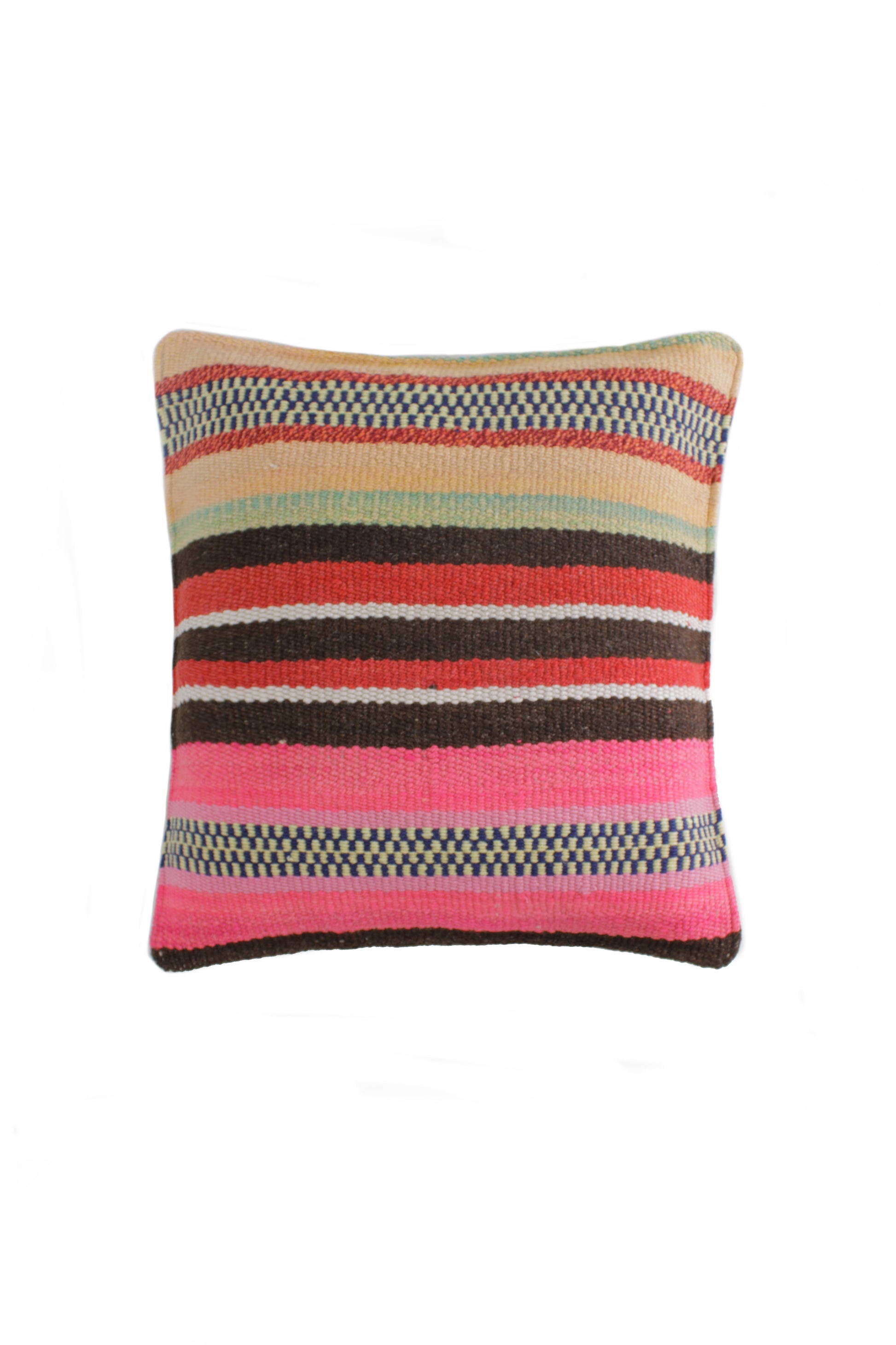 Peruanisches Kissen 45x45 cm mit blockfarbenem Design, handgefertigt von Glück und Fund, ideal für Wohnzimmer oder Balkon.