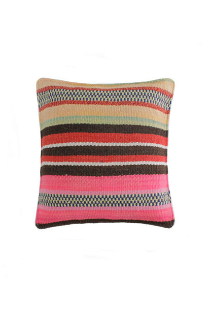 Peruanisches Kissen 45x45 cm mit blockfarbenem Design, handgefertigt von Glück und Fund, ideal für Wohnzimmer oder Balkon.