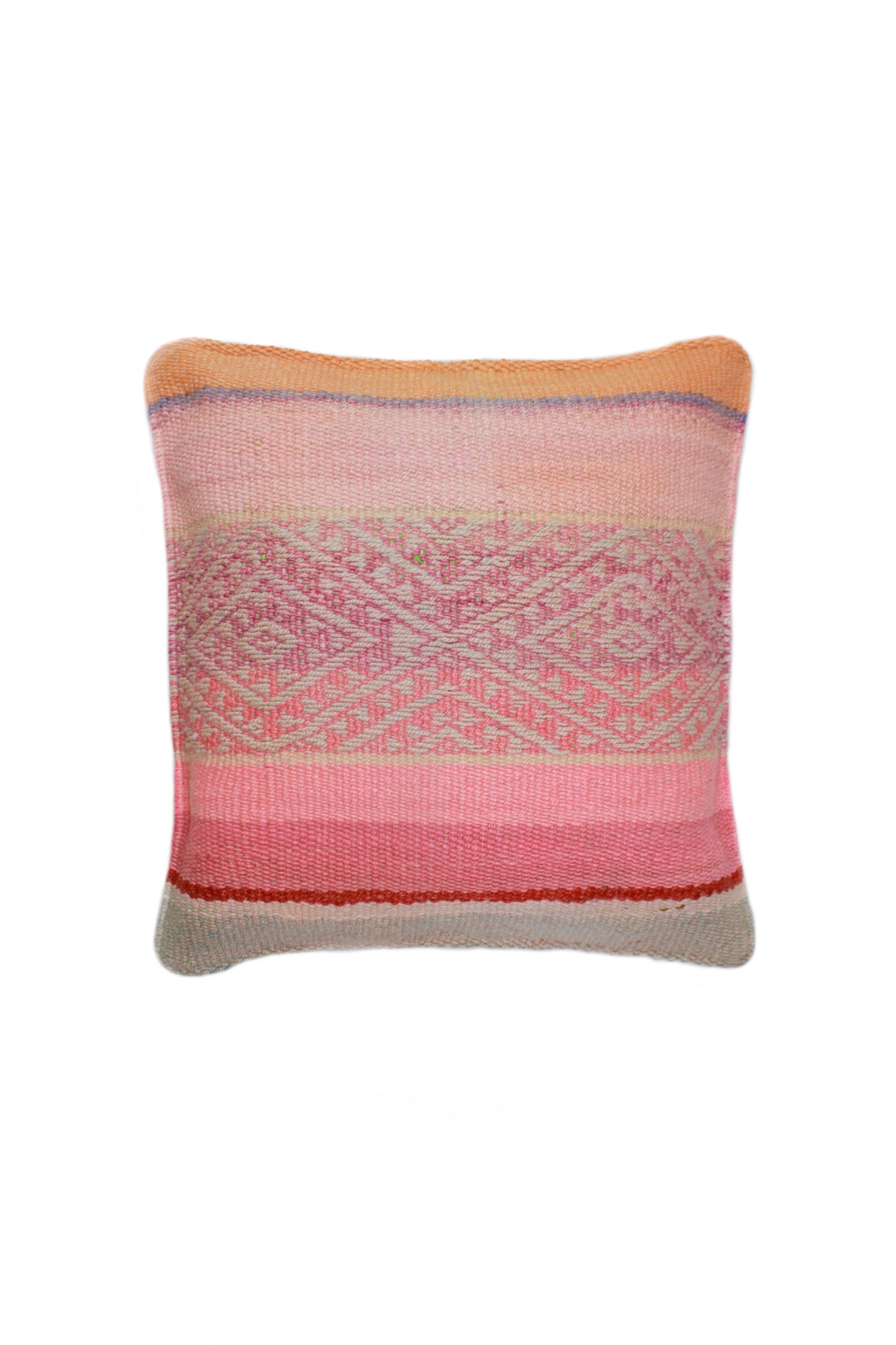 Rosa Kissen 45x45 aus Peru mit Raute-Muster, dekoratives Kissen von Glueck und Fund, weiche Textur und handgefertigtes Design