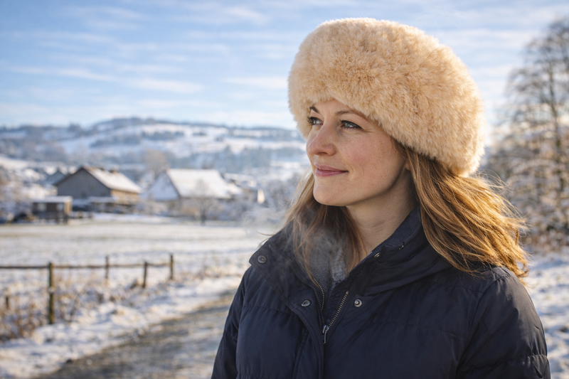woman wearing a russian hat alpca in winter